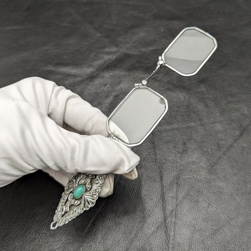 アンティーク 携帯用折りたたみ式眼鏡 マルカサイト装飾 ロニエット